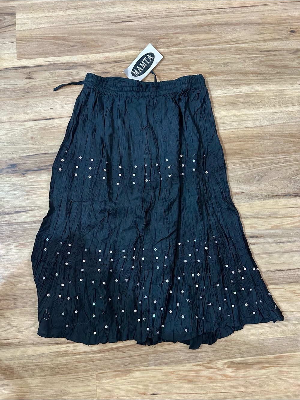 NWT Y2K DEADSTOCK Black Embellished Tiered Maxi Skirt